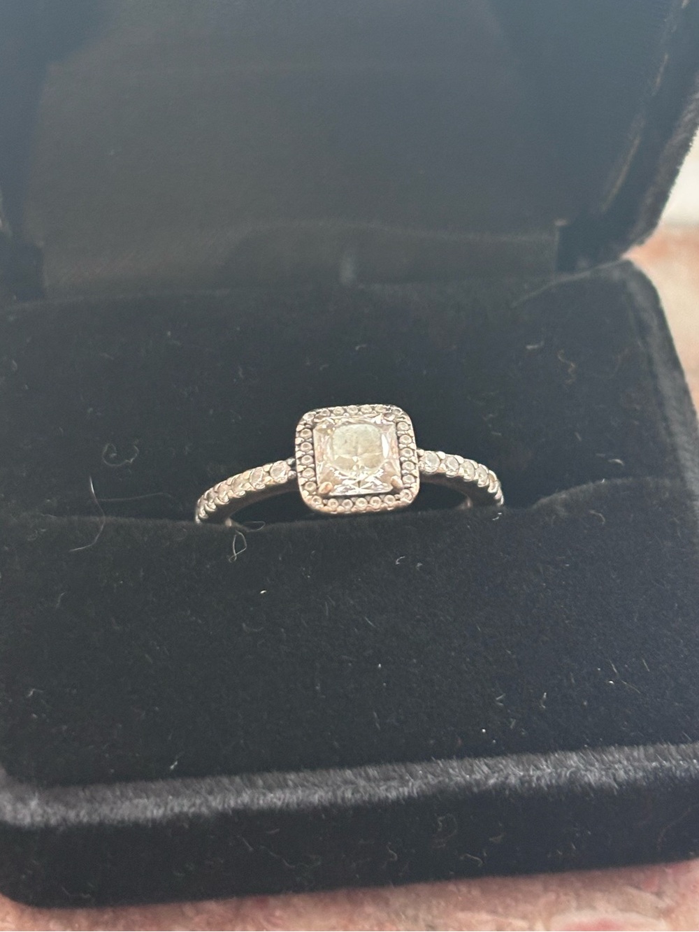 Pandora Silver Halo Cushion-Cut Ring - White